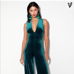 Lulus dark teal velvet jumpsuit